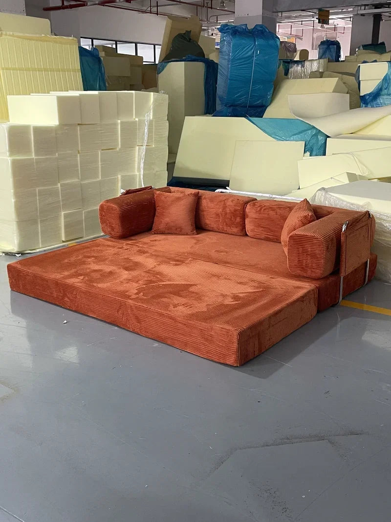 Compression Sofa, Teddy Sofa, Italian Simple Retro High-end Corduroy Living Room Sofa, Sofa Bed,Foldable, Removable and Washable