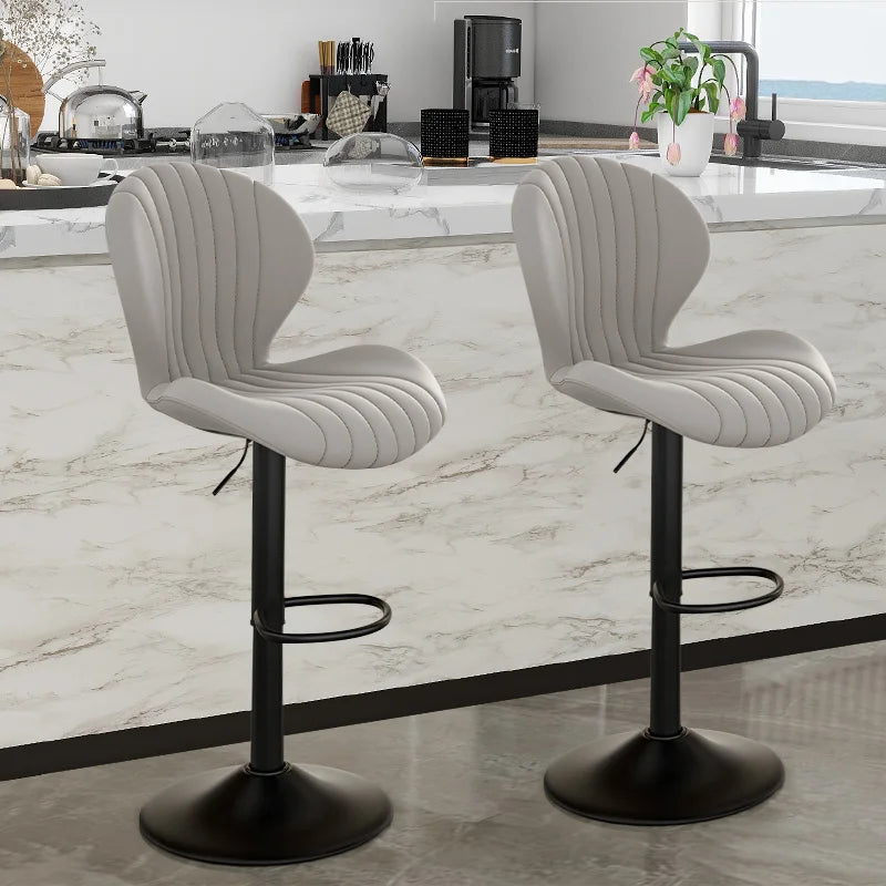Chaise de bar 2 pièces, 360 °   Rotation, hauteur réglable, cuir artificiel rembourré avec dossier, adapté à la salle à manger