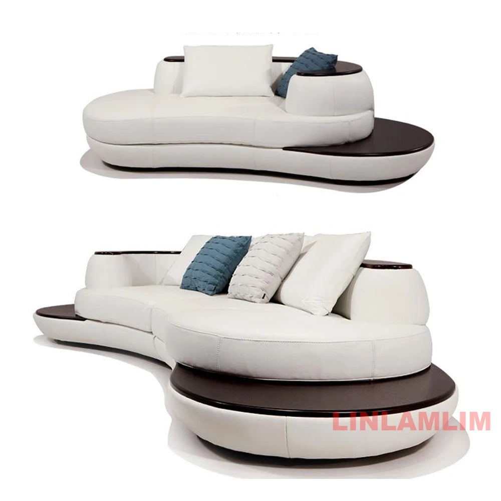 Luxury Modern Curved Genuine Leather Sofa Sectional Couch White and Black Design Living Room Contemporary Home Decoration