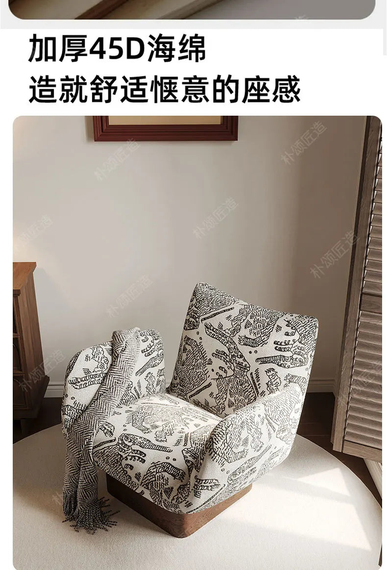 Solid wood single leisure sofa living room medieval   retro reclining chair resting area reception designer single chair