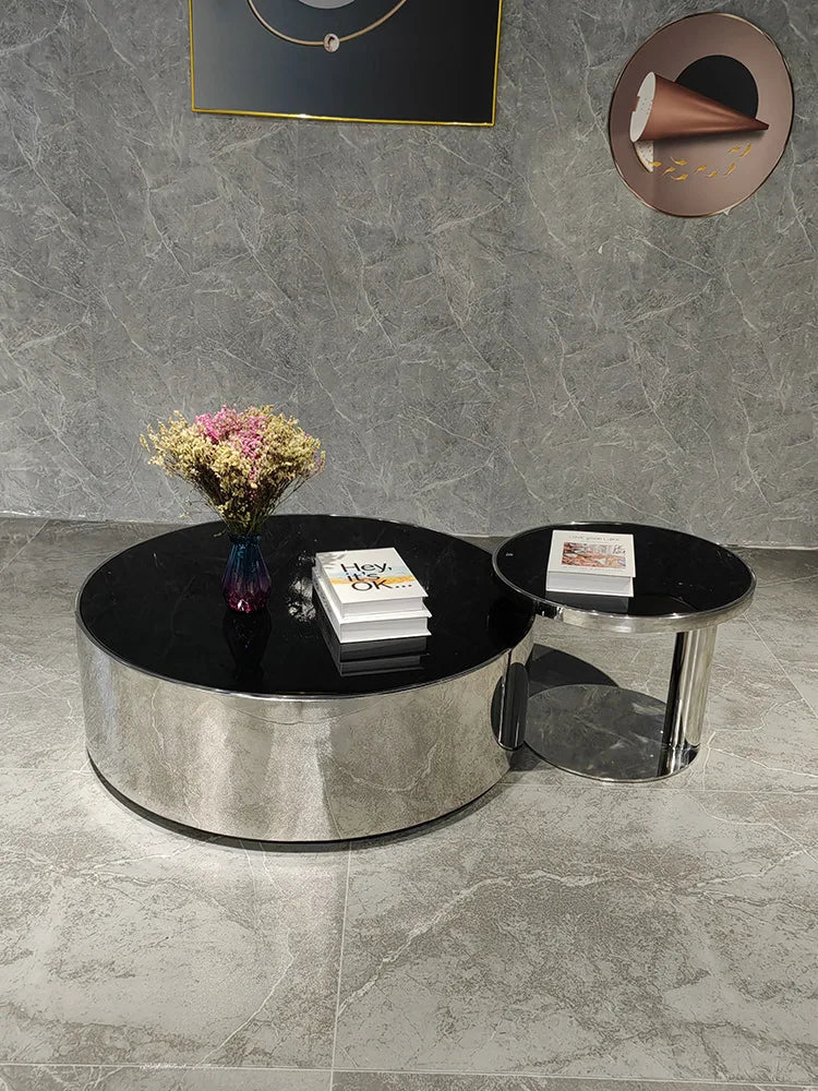Italian mirror coffee table stainless steel small apartment tempered glass round combination design sense living room home