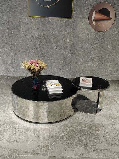 Italian mirror coffee table stainless steel small apartment tempered glass round combination design sense living room home