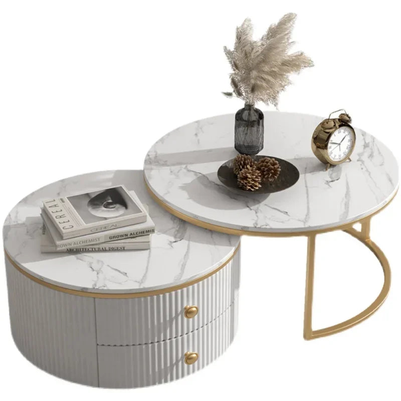 Rock slab coffee table round light luxury TV cabinet combination living room household marble size round