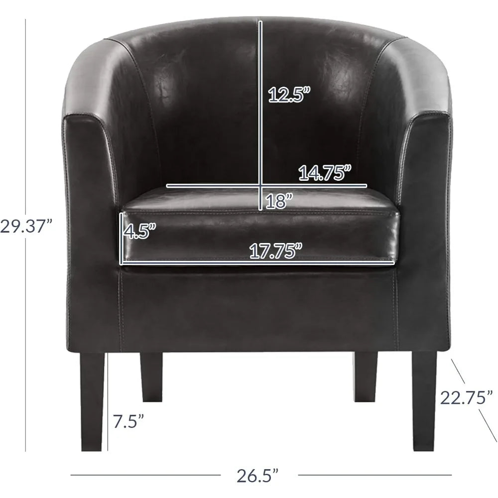 Living Room Chairs Set of 2, Faux Leather Round Accent Barrel Chairs, Club Tub Sofa Chairs for Bedroom, Corner Chairs with Flar