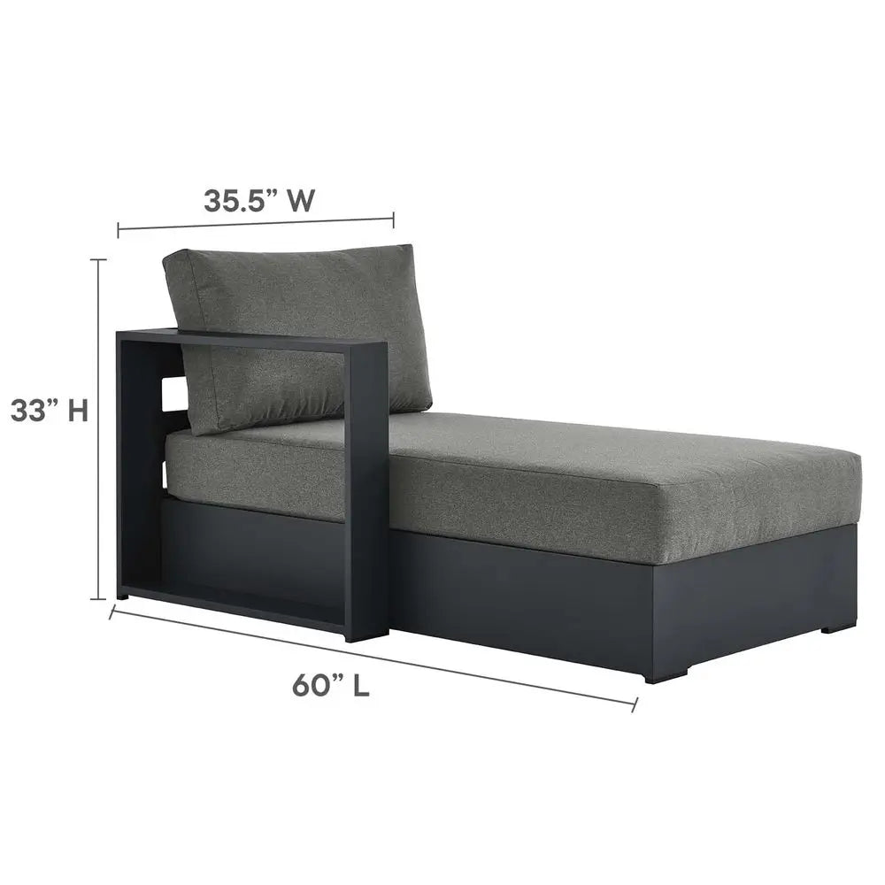 Tahoe Aluminum Outdoor Chaise Lounge in Gray Charcoal with WeatherResistant Cushions, Modular LeftFacing Patio Lounger for Pool