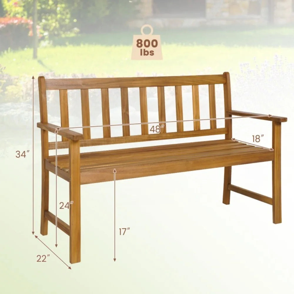 2 Persons Outdoor Acacia Wood Bench Patio Porch Loveseat Garden Seat Furniture