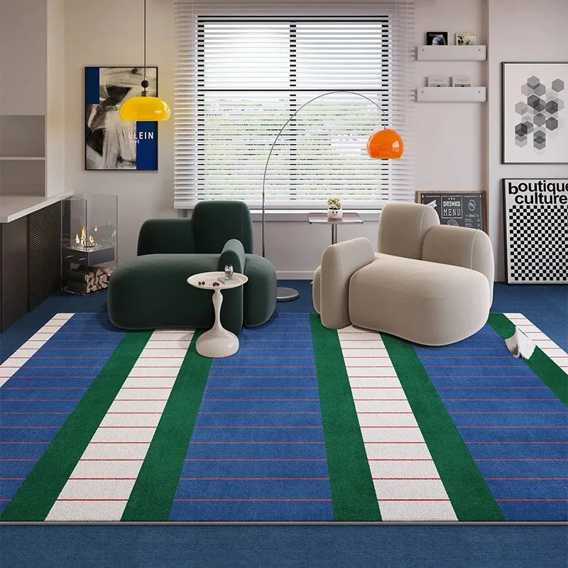 Blue Striped Living Room Rug Light Luxury Sofa Coffee Table Door Mat Retro Bedroom Lounge Non-slip Large Area Carpet Home Decor