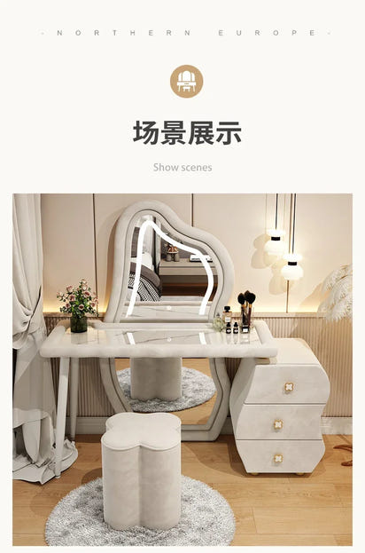 User-friendly Nordic Led Mirror Dressing Table Brown Drawer Bedroom Light Dressing Table Beautiful Storage Furniture Comfy