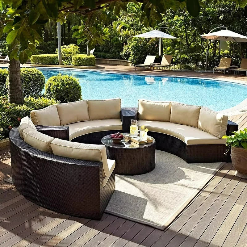 Customizable Outdoor Leisure Courtyard Villa Garden Outdoor Combination Waterproof Sunscreen Rattan Sofa