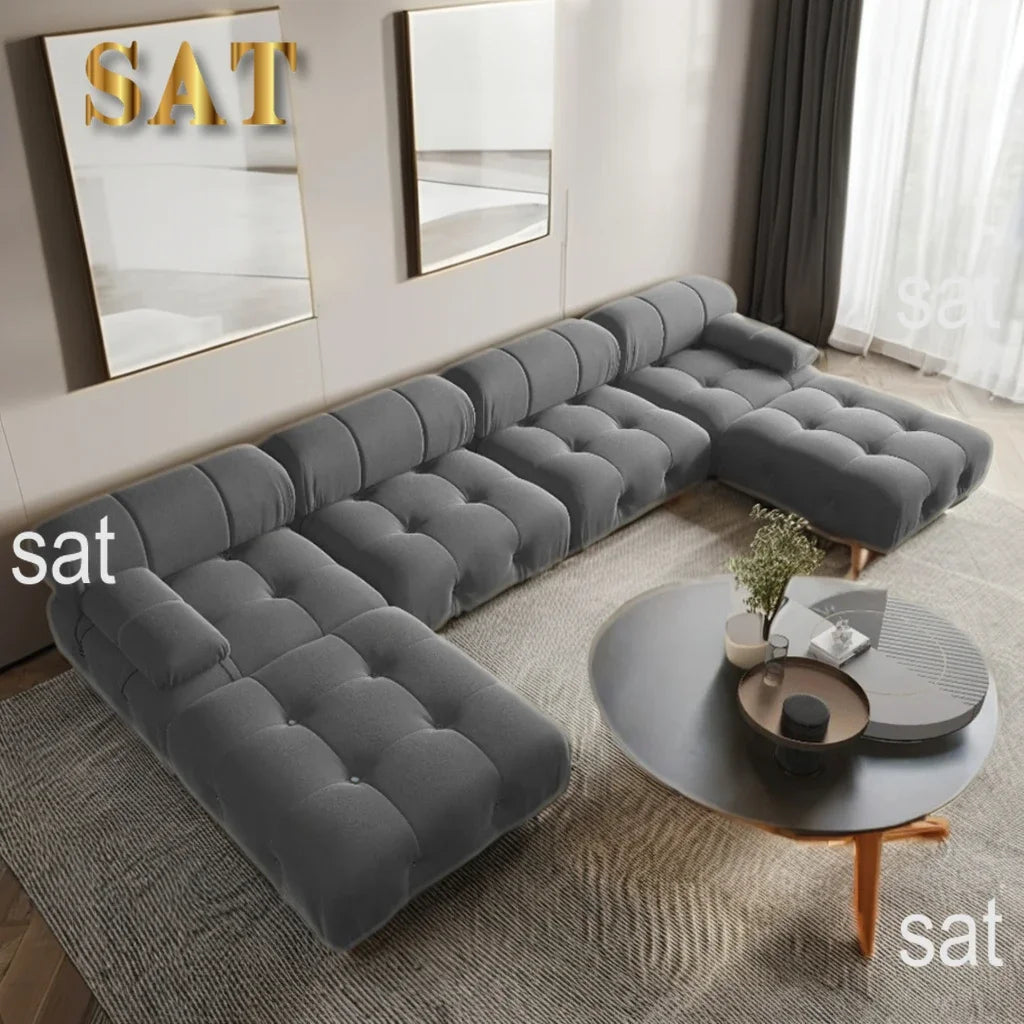 -Nordic Modern Modular Sofa Set Light Luxury Fabric Buckle Design Living Room Convertible Features Sponge Wood Foam Hotels