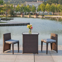 Outdoor Table, 3 PCS Wicker Outdoor Patio Set, with Glass Top Table Dining Chairs, Tables and Chairs Set of 2
