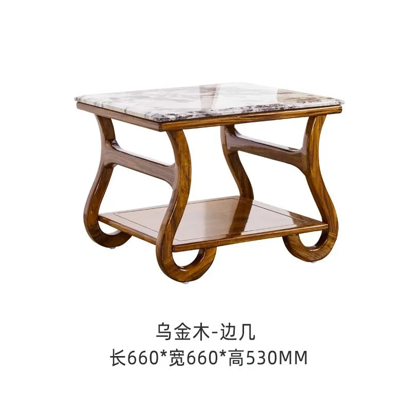 New Chinese leather sofa first layer cowhide ebony wood Italian light luxury sofa living room combination U solid wood furniture