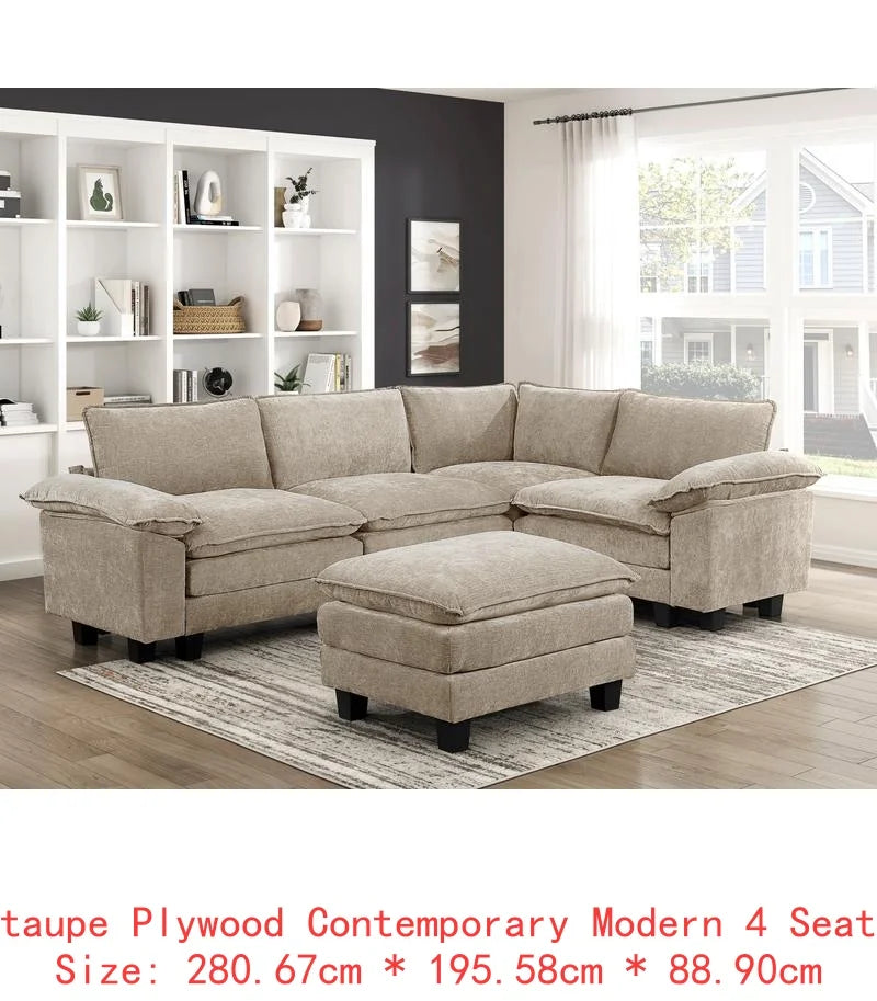 Modern 6-Piece Modular Sectional Sofa Set in Plush Chenille Upholstery for Comfortable Living Room Furniture - Durable Plywood