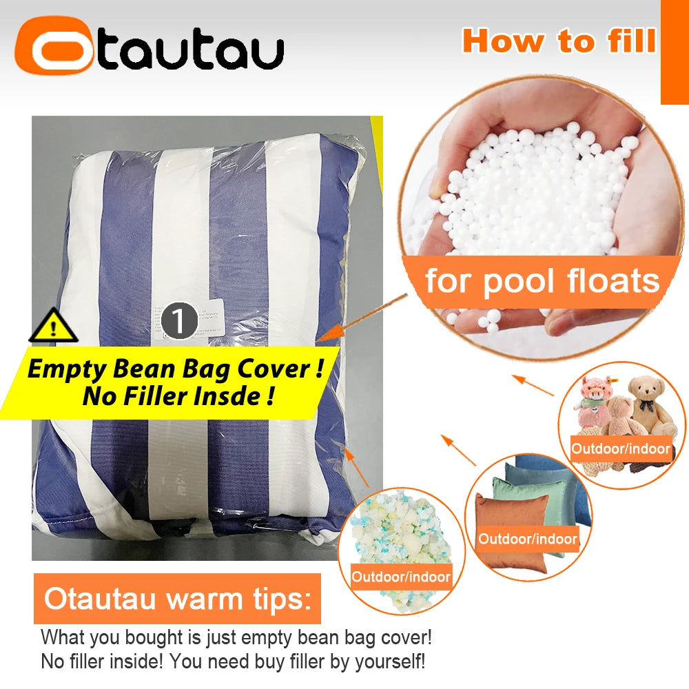 OTAUTAU Outdoor Bean Bag Cover Beach Swim Pool Lounger SF464【No Filler Inside! You Need To Buy Filler By Yourself !】