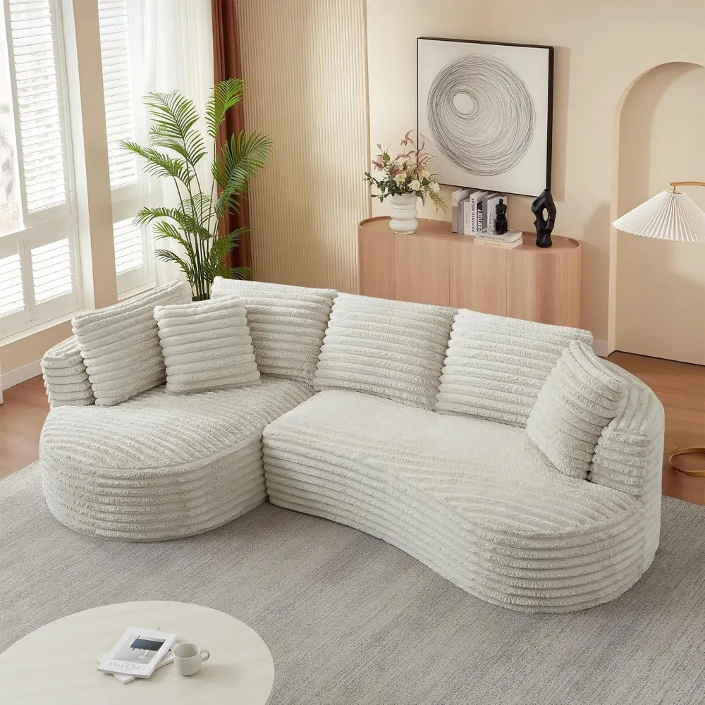 Deep Seated L-Shaped Cloud Sofa with Oversized Chaise, Sleeper Sectional Couch in Corduroy for Comfortable Relaxation
