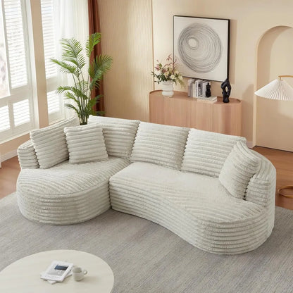 Deep Seated L-Shaped Cloud Sofa with Oversized Chaise, Sleeper Sectional Couch in Corduroy for Comfortable Relaxation