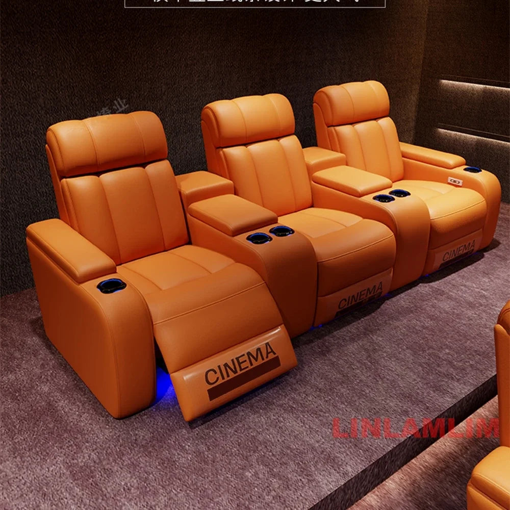 MINGDIBAO Luxury Electric Recliner Cinema Chair with Cup Holder, Genuine Leather Upholstery, LED Lighting – Home Theater Seating