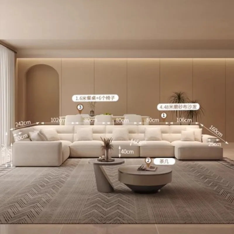 Large flat floor straight corner combination sofa Modern simple large apartment villa living room hotel matte fabric sofa