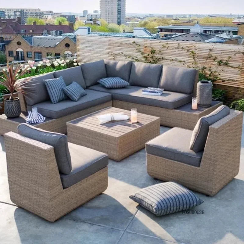 American Courtyard Furniture Leisure Rattan Sofa Chairs Outdoor Modern Country Corner Garden Sofas Patio Furniture Set y