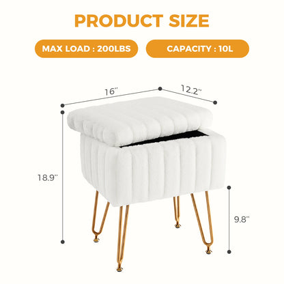 JHK Faux Fur Living Room Hidden Storage Stools & Ottomans Padded Makeup with 4 Metal Legs Anti-Slip Adjustable Feet for Home
