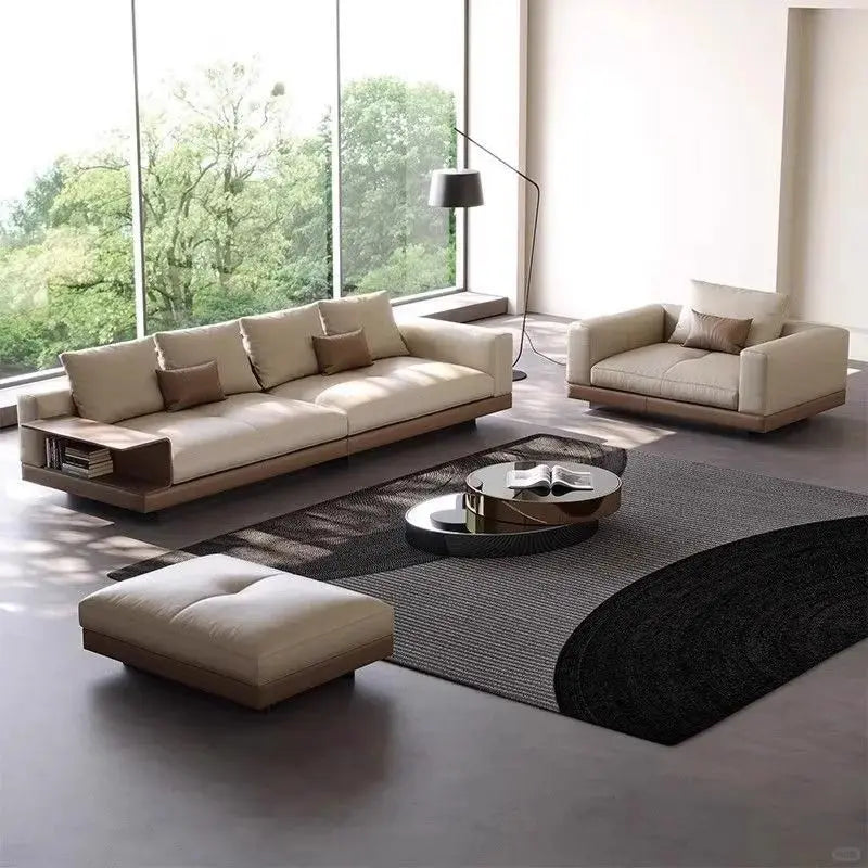 Modern Sofa Italian Minimalist High-end Living Room Sofa Leather Straight Row Leather
