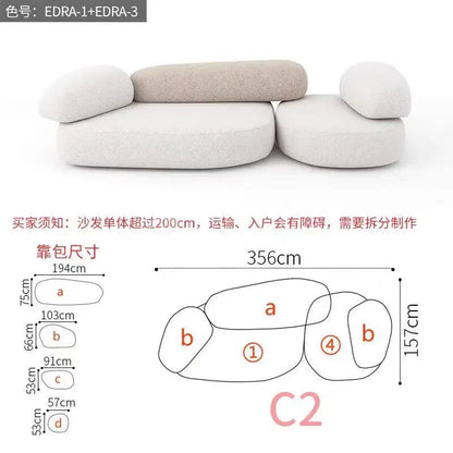 Italian minimalist pebble art sofa villa large flat living room special-shaped module fabric sofa Internet celebrity