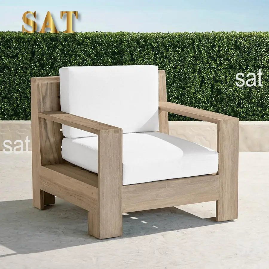 Waterproof Modern Weathered Wooden Sofa Set Home And Garden Teak Furniture Outdoor With Cushion