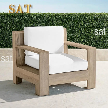 Waterproof Modern Weathered Wooden Sofa Set Home And Garden Teak Furniture Outdoor With Cushion