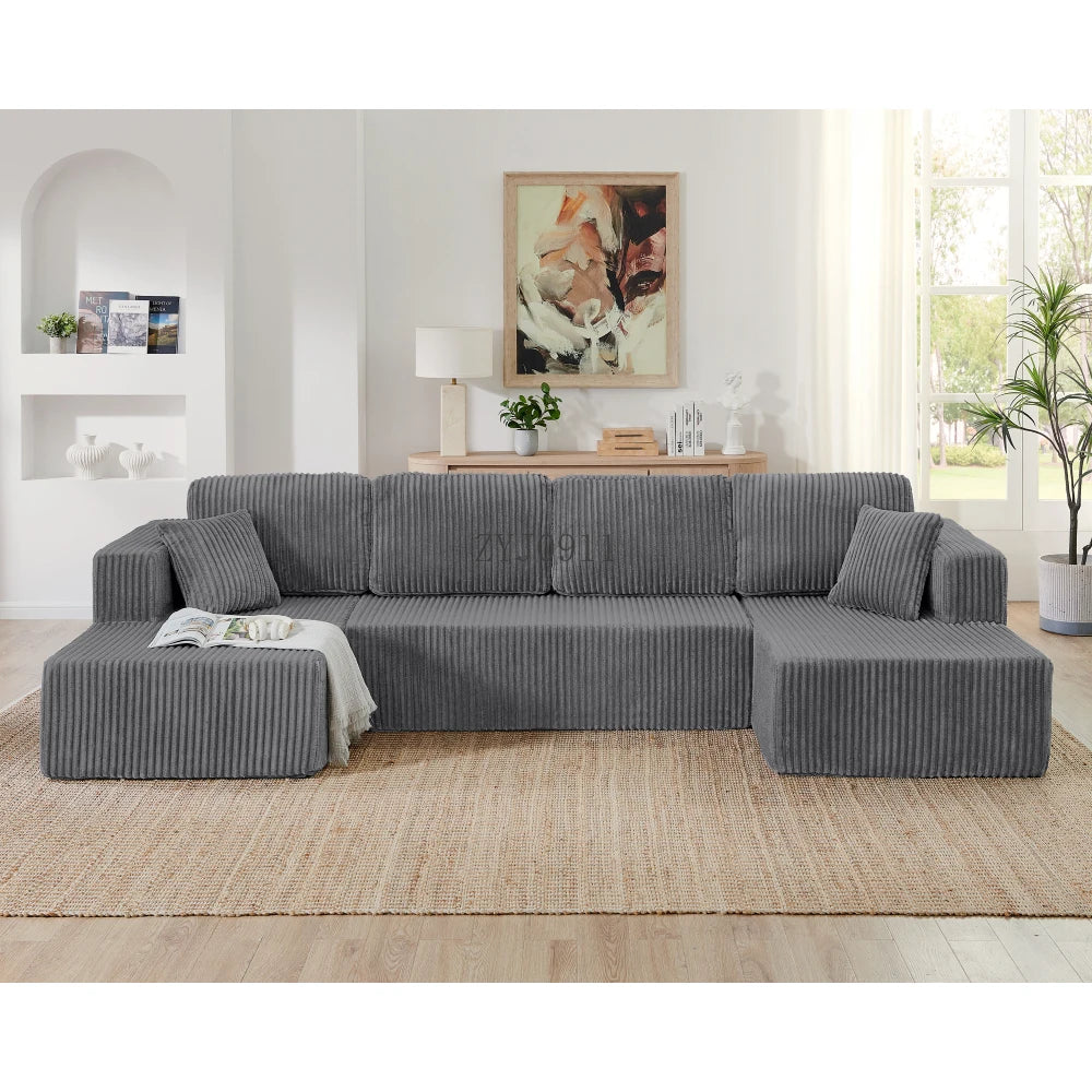 U-shaped modular sectional sofa, compressed sectional sofa, modern minimalist style corduroy sofa, living room sofa