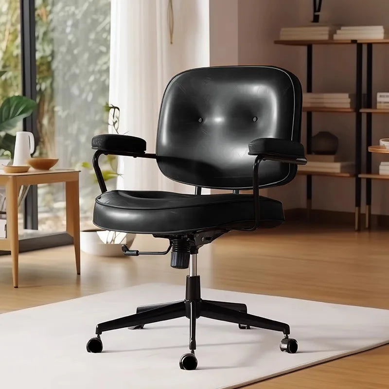 Home Computer Chair Office Chair Swivel Chair Oil Wax Leather and Top Layer Cowhide Style Retro Light Luxury Texture New