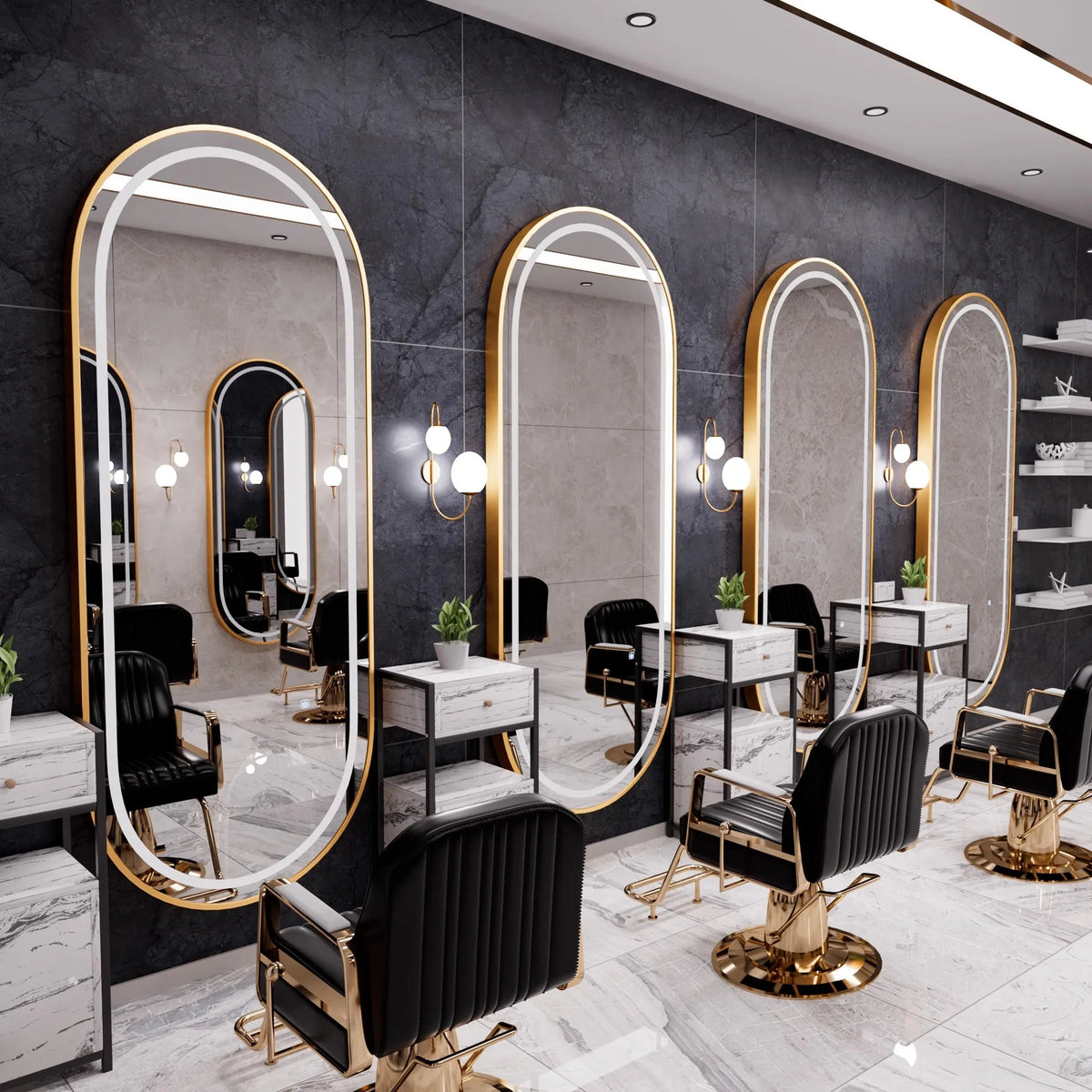Design Modern Lightweight Luxury Oval Square Mirror Hair Salon Furniture Set Hot Sale