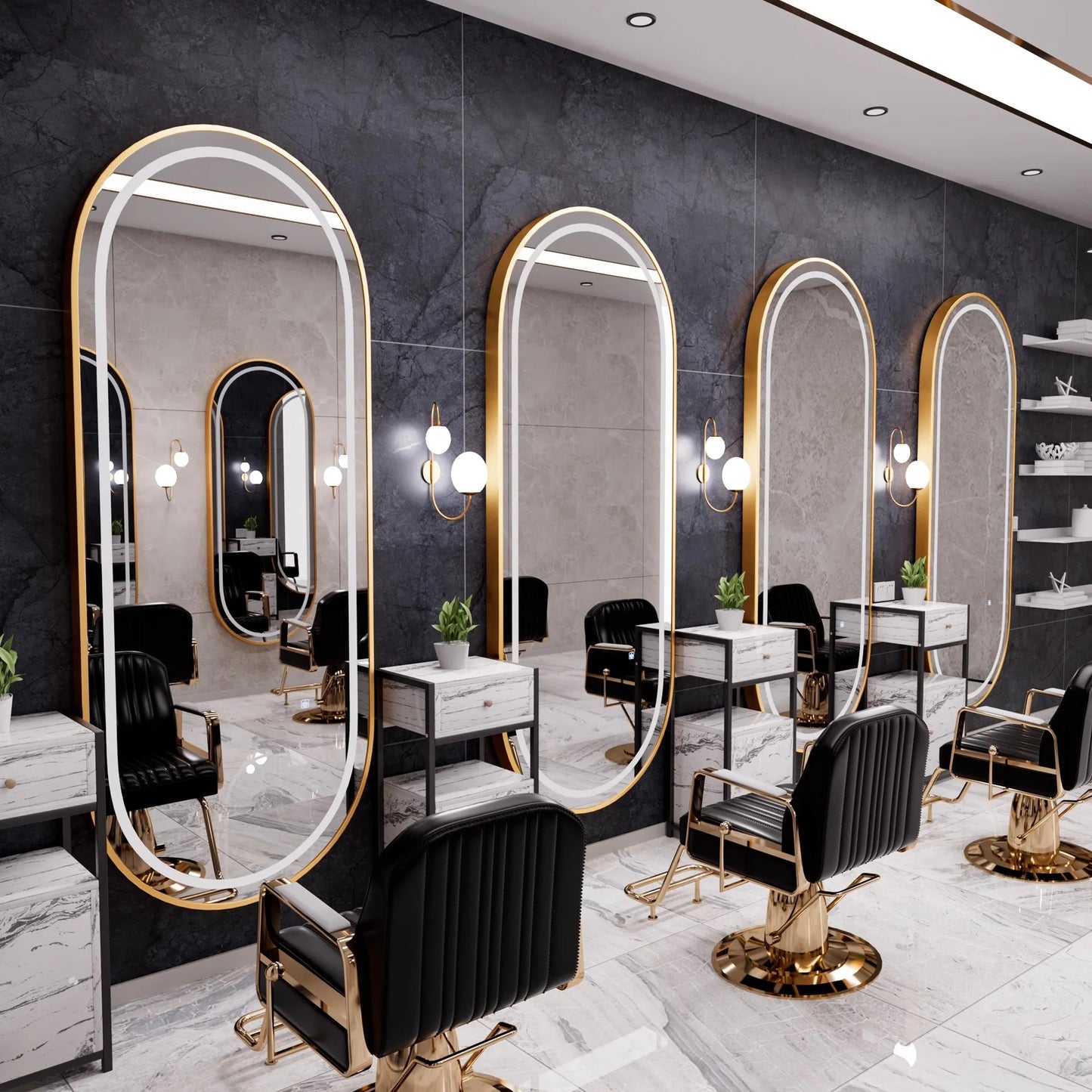 Design Modern Lightweight Luxury Oval Square Mirror Hair Salon Furniture Set Hot Sale