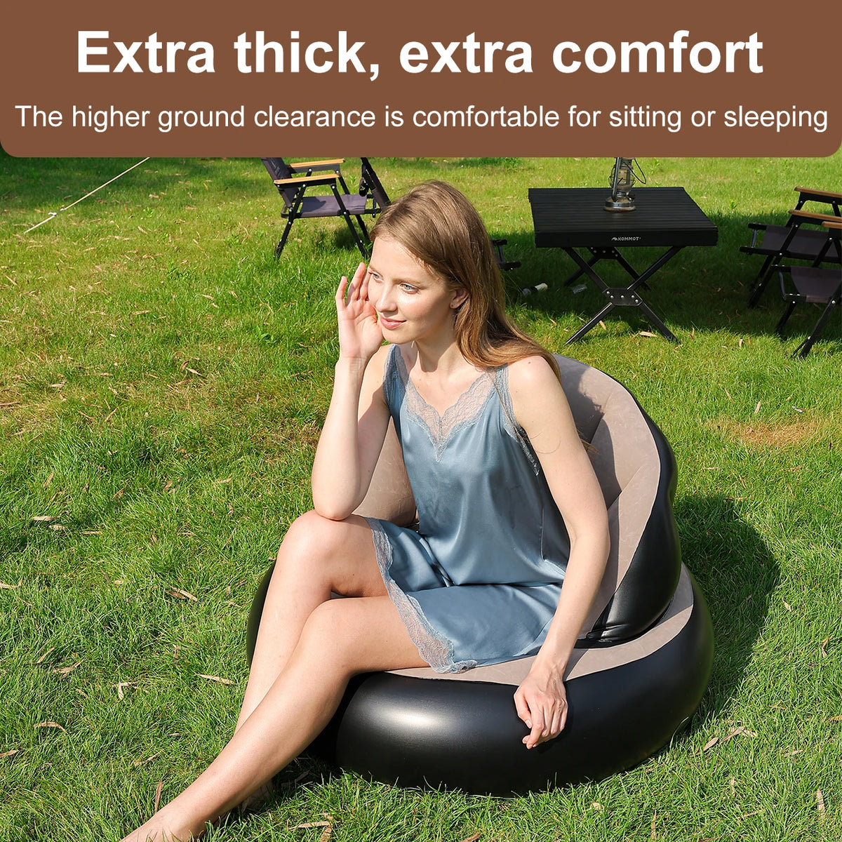 1PC Thickened PVC Inflatable Sofa Ergonomic Design for Comfortable Seating Experience, Foldable Flocking Garden Sofa