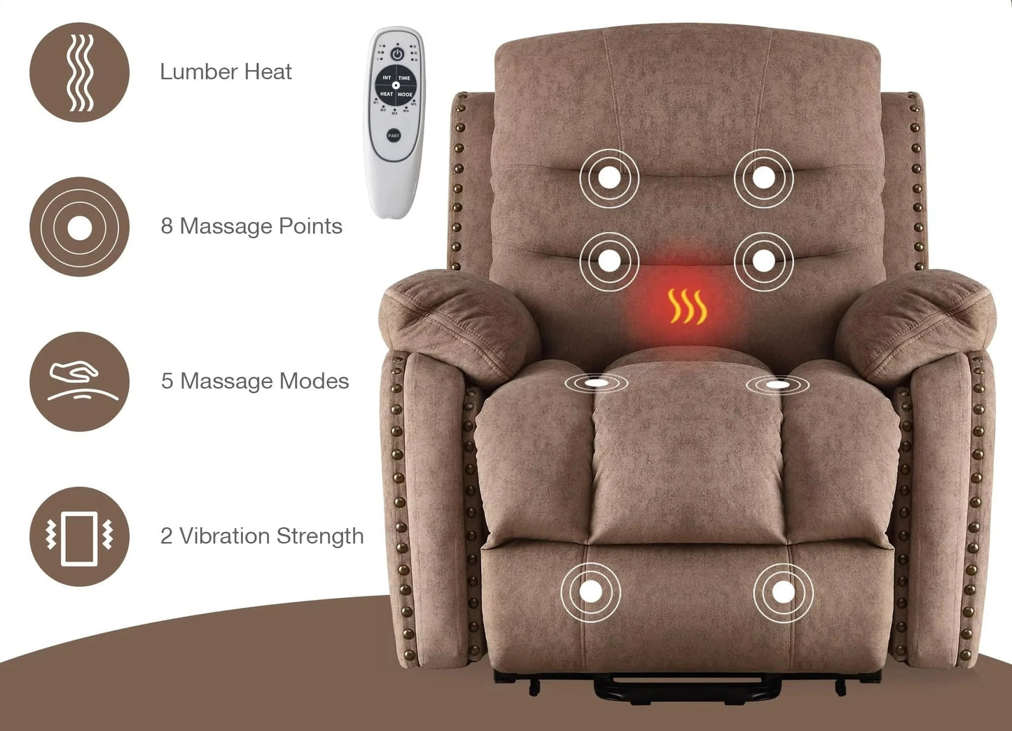 Power Lift Chair for Elderly USB Charging Remote Control Recliner Heat Massage Lay Flat Feature Extendable Fabric