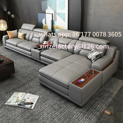 Customizable Italian Genuine Leather Sofa - Bluetooth Speaker, Adjustable Headrests and USB Charging