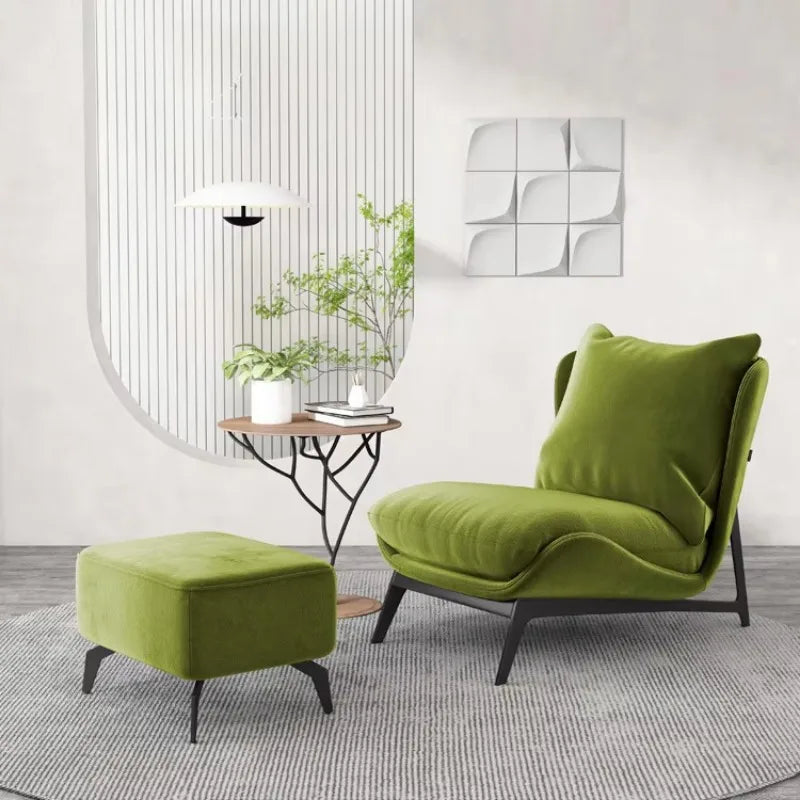 Modern Soft Upholstered Metal Leisure Armchair Curved Velvet Wing Chair Hotel Living Room Bed Room Chair