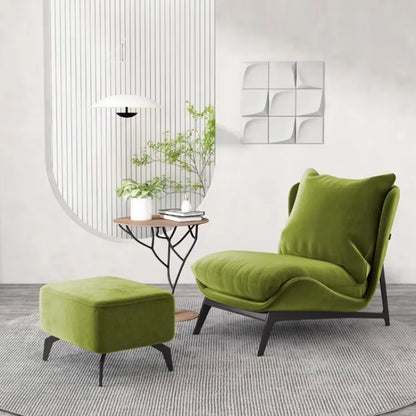 Modern Soft Upholstered Metal Leisure Armchair Curved Velvet Wing Chair Hotel Living Room Bed Room Chair