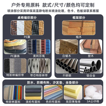 Outdoor sofa teak rattan furniture outdoor courtyard balcony garden waterproof sun protection circular arc solid wood sofa