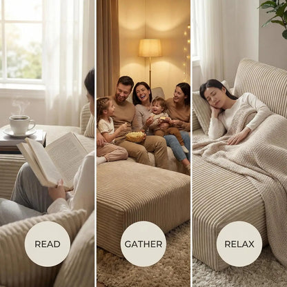 109“L-Shaped Sectional Sofa Boneless Couch Upholstery Cloud Modular Couch with Chaise No Assembly Required Corduroy Fabric Combi