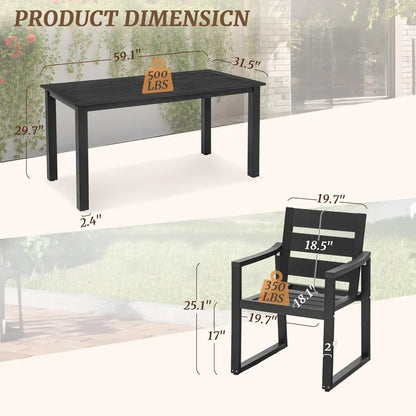 Patio Table and Chairs Set, Outdoor Dining Set for 6, Patio Furniture for Deck, Poolside, and Backyard, Black