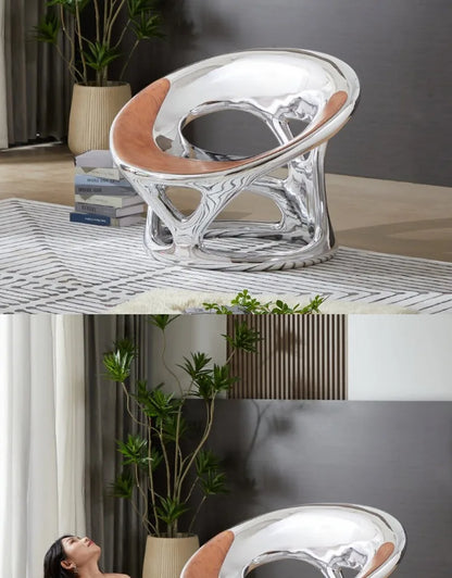 MX Nordic Designer Creative Leisure Chair Living Room Balcony Single Sofa Negotiation Chair Hollow Electroplating Chair