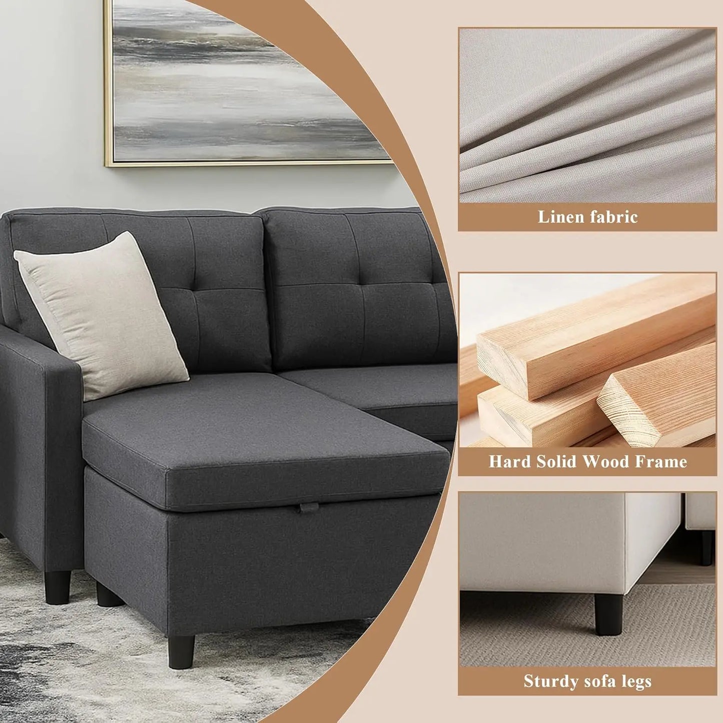 Sleeper Sofa Couch, Oversized Pull-Out Bed with Storage Chaise, Sectional Design for Living Room, Customized