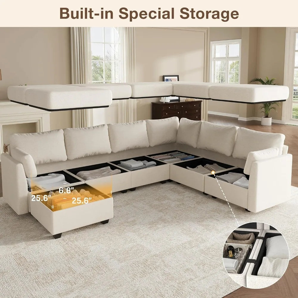 Modular Sectional Sofa Couches, Large Convertible Modular Couches with Storage, 7-Seater Sectional Sofa for Living Room, U Shape