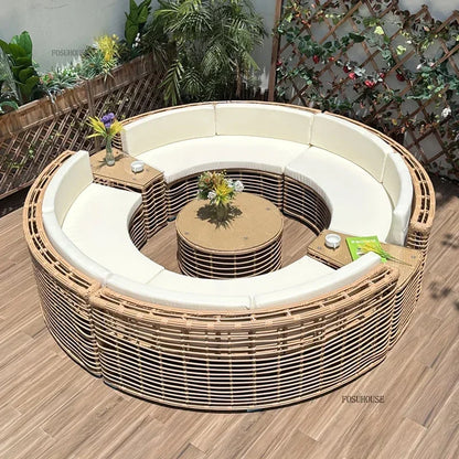 Outdoor PE Rattan Garden Sofas Courtyard Open-air Sofa Chair Combination Outdoor Garden Leisure Balcony Full Arc Sofa Chairs FF