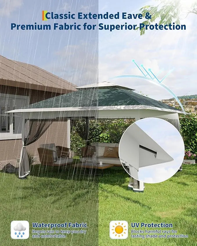 One-Push Instant Setup 13x13ft Pop Up Gazebo Tent with Mosquito Net, UPF 50+ Waterproof Canopy for Backyard,Camping, BBQs
