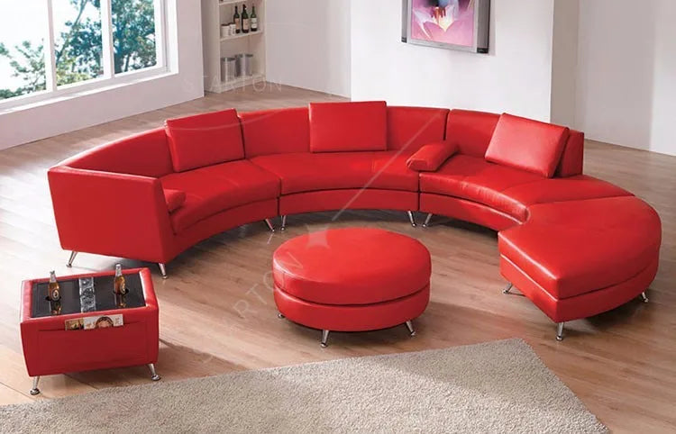 Leather Curved Sectional Sofa Set Low Price Living Room Furniture for Apartment Home Furniture with Sponge Filling