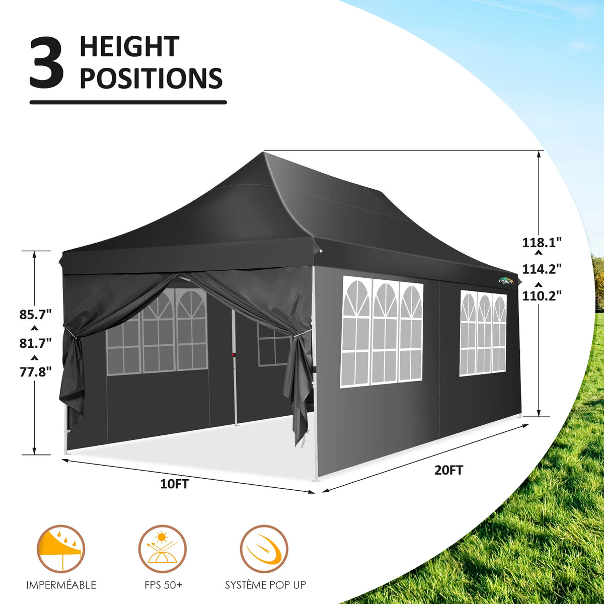 10x20 Pop up Canopy Heavy Duty Party Tent with 6 Removable Sidewalls, Waterproof Commercial Outdoor Gazebo for Wedding Events BBQ, Instant Sun Protection Shelter Multi-color Raised Roof Pavilion with 4 Sandbags Carrying Bag