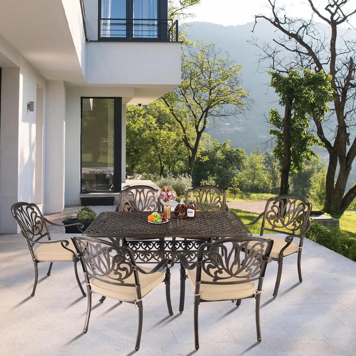 Cast Aluminum Patio Dining Chairs Set of 2 with Cushion Metal Armchairs for Poolside Backyard Balcony, Customized