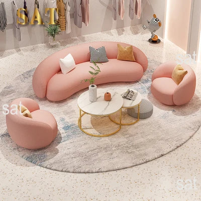 Nordic Arc Velvet Fabric Sofa Set for Living Bedrooms Hotels-Three-Seater Beauty Salon Sofa From Clothing Store