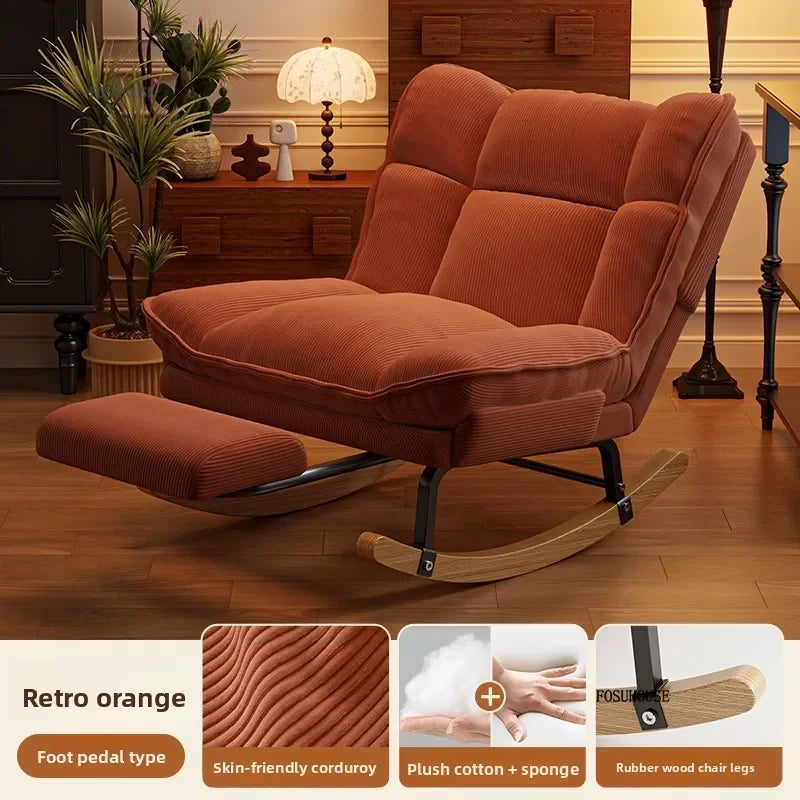 Nordic Widened Living Room Sofas Living Room Adults Can Rocking Single Sofas for Balcony Leisure Corduroy Rocking Lazy Chair